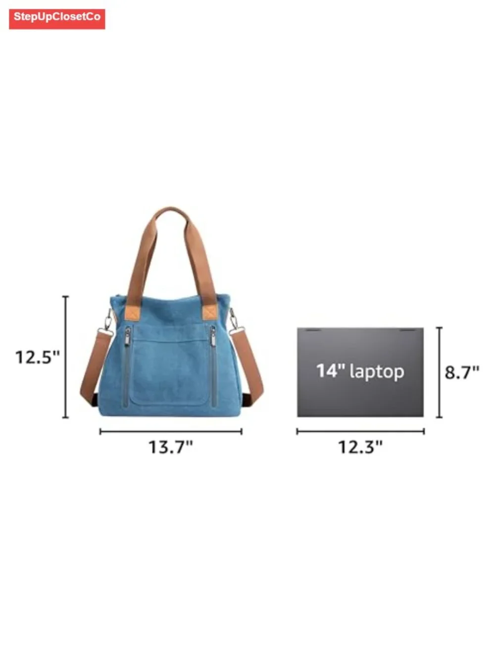Canvas Tote Bag Multi-Pocket Work Shoulder Crossbody Handbag Large Capacity